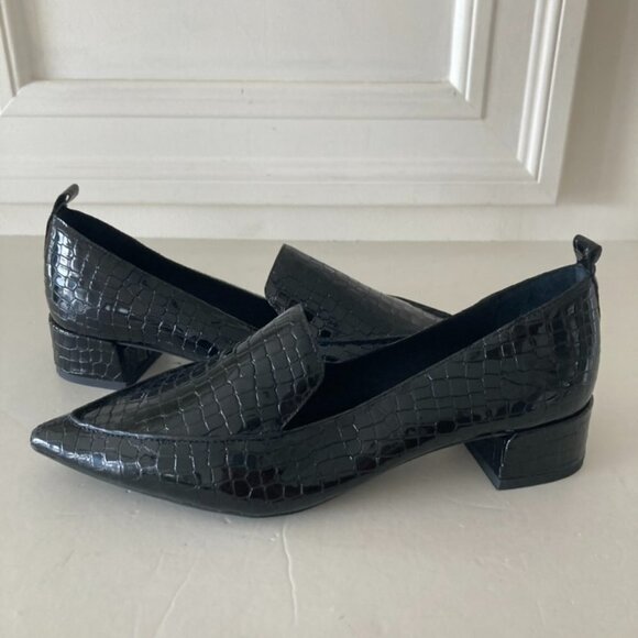 NWOT Jeffery Campbell Free People Pointed Toe Black Crocodile Leather Loafers 8 - Picture 1 of 8